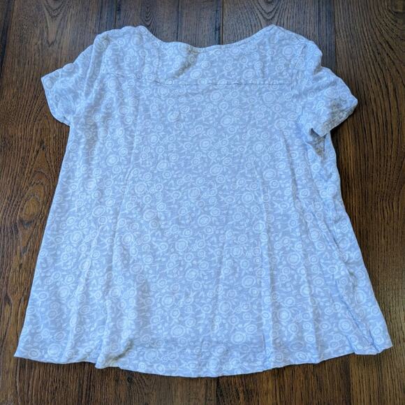 Stefanel Floral Design White Gray Linen Short Sleeve L - Picture 2 of 5